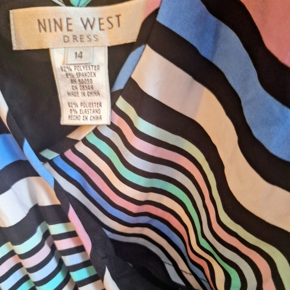 NWOT Nine West Asymmetrical Striped Dress - Black, White, Blue, Pink. - Picture 3 of 5